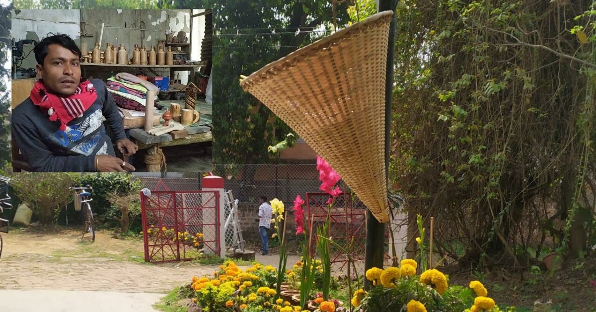 Assam Man makes bamboo dustbin