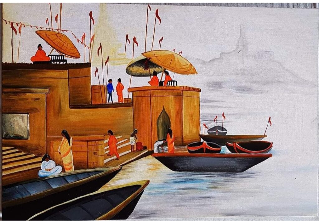 Acrylic Painting Of Varanasi Ganga Ghat made by Mumtaz Khan