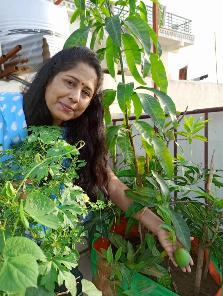 Anjali Malviya showing Mango tree and giving gardening tips for beginners