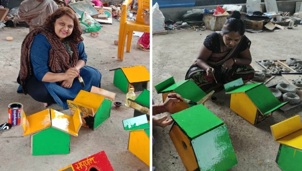 Trupti Gaikwad making bird house out of discarded frames