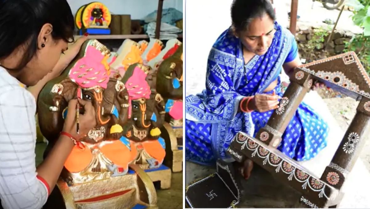 Women making products from cow dung 