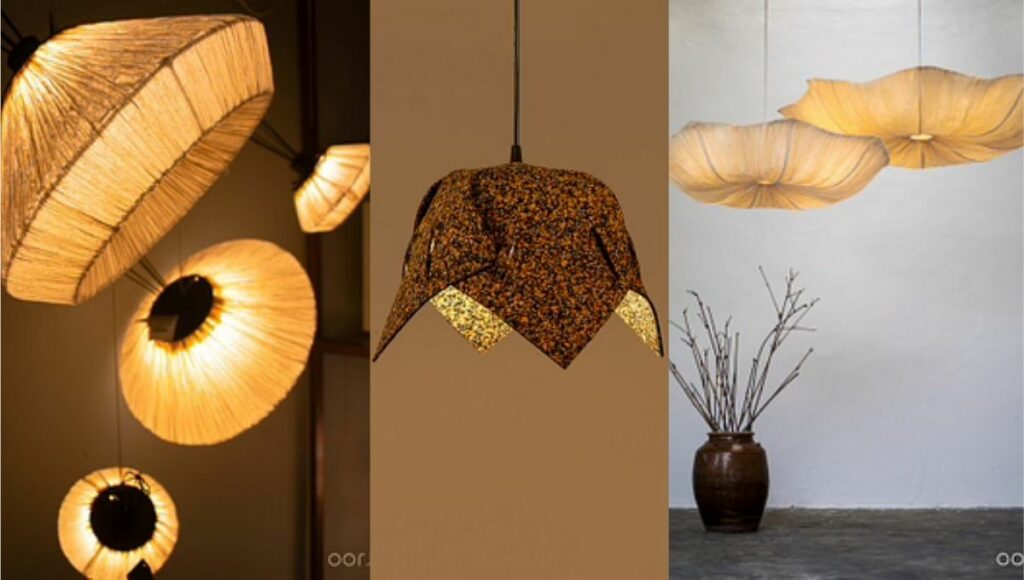 Dandelion Pendant Light, Cork Overlay Light, Oyster Mushroom Pendant Light