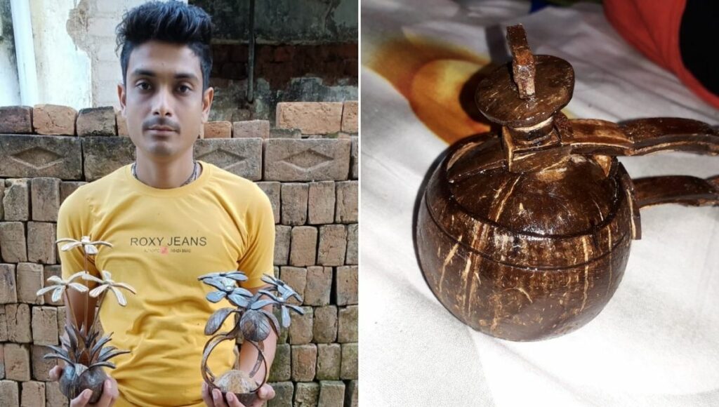 coconut shell products made by Odisha boy Sabyasachi Patel 