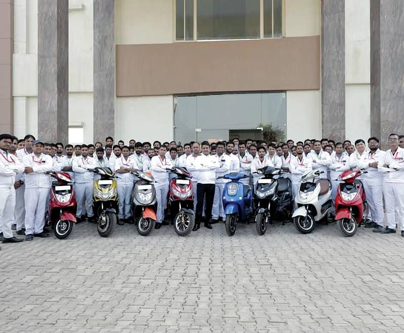 Okinawa Autotech Team with electric scooter in india