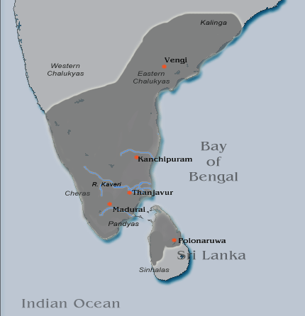 Map of Extent of the Chola Empire under Raja Raja I
