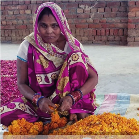 woman collecting waste flowers