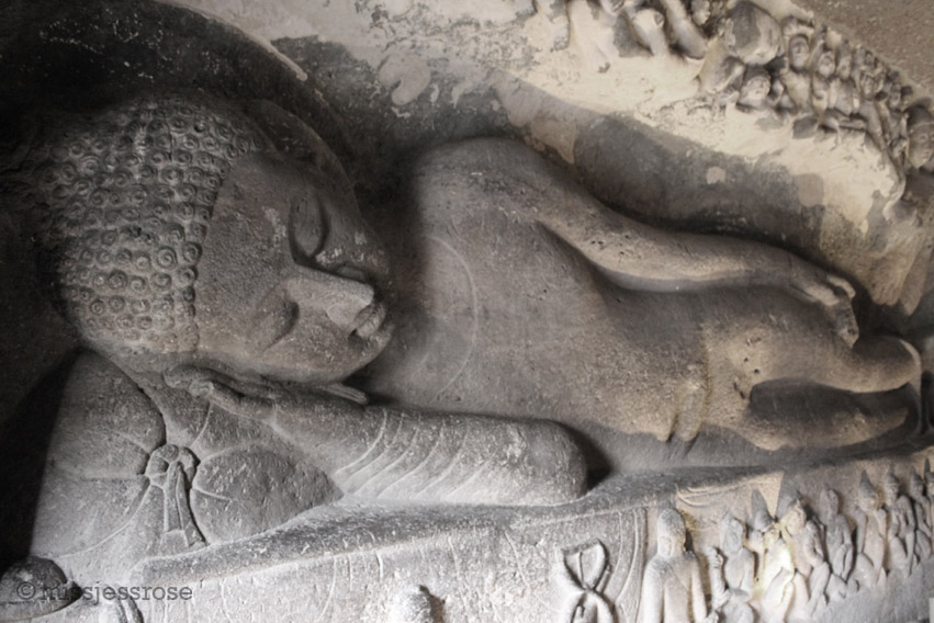 An ancient 24-foot reclining Buddha inside the Ajanta caves An ancient 24-foot reclining Buddha inside the Ajanta caves