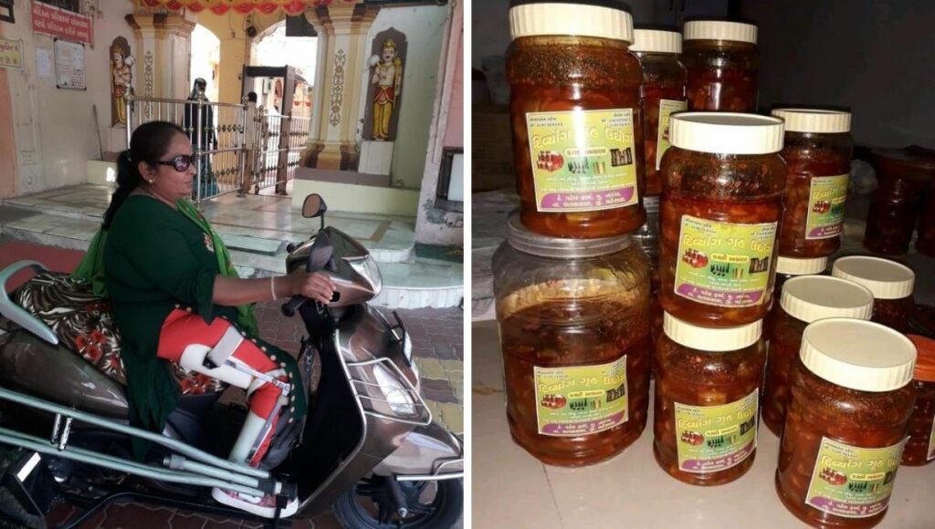 Chetna Patel using scooty for pickle delivery for her achar papad business