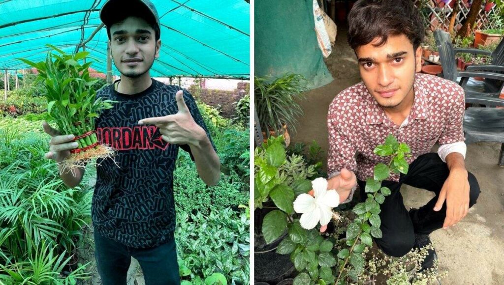Gardening Youtuber Priyansh Goyal in his garden