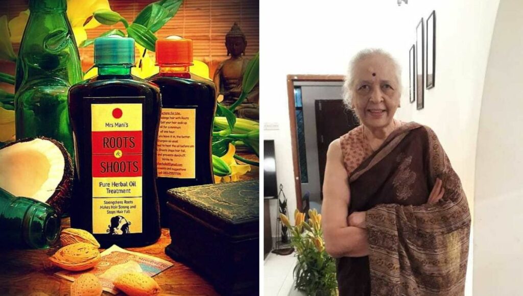 senior citizen Mani autny making herbal oil 