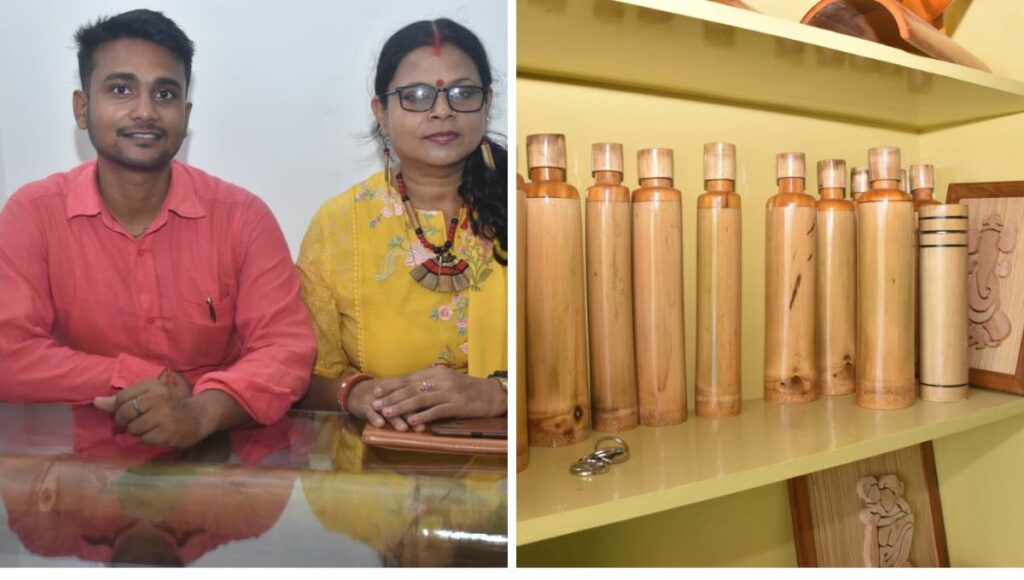 mother son dup from bihar making bamboo products 