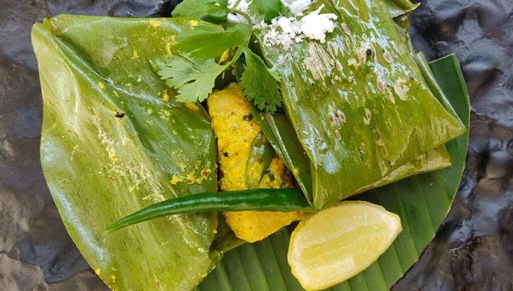 An odiya recipe cooked in banana leaf 