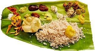 A Kerala meal with red matta rice