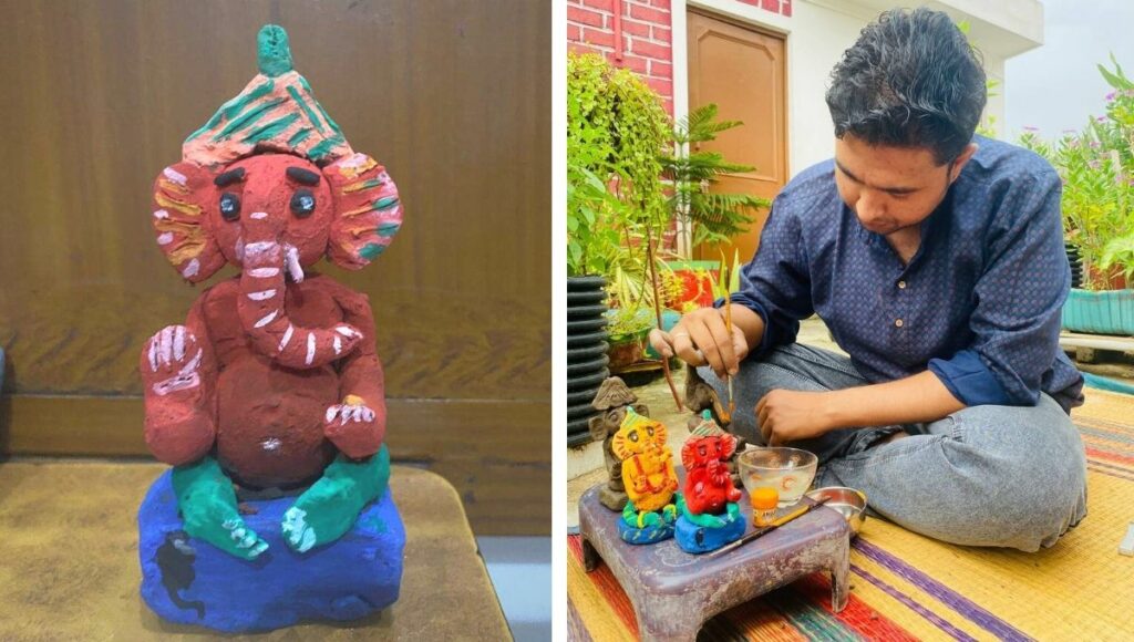 Eco-friendly Ganesha Idols made by Nimish Gautam