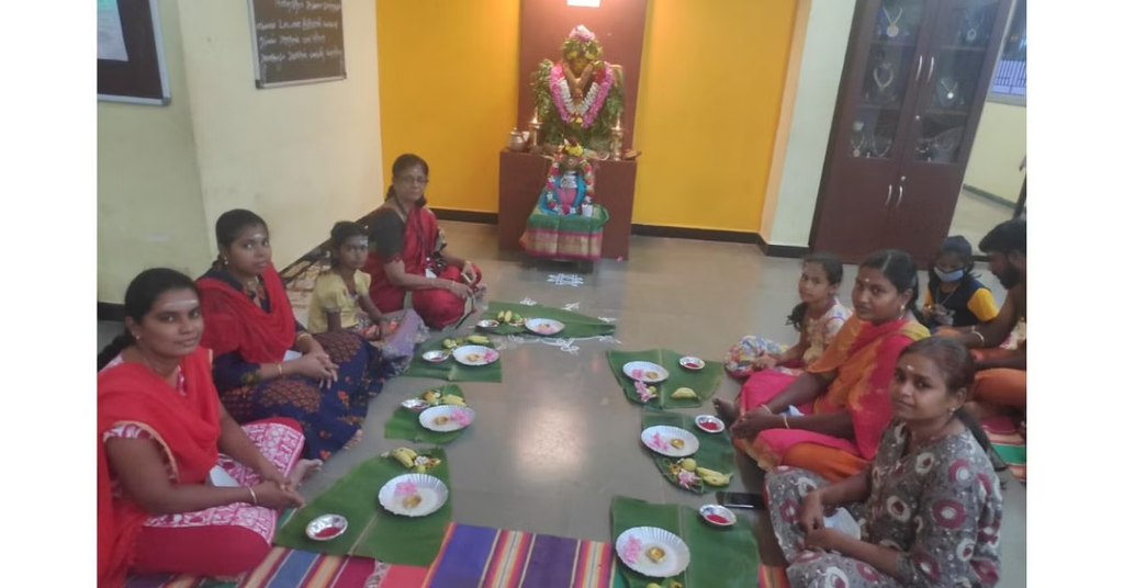 Students taking Meals at Kalvi Thunai