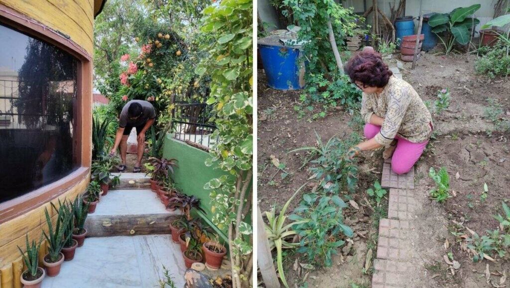 sateesh and vibha while doing gardening 