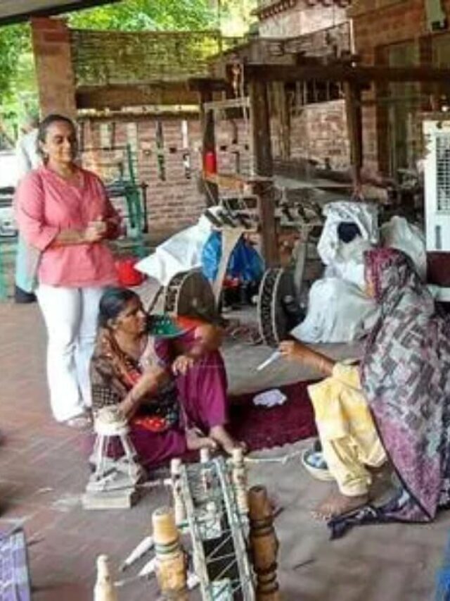 kirandeep Kaur with women making handcrafted things